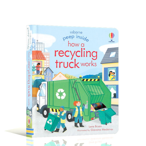Usborne 英文原版Peep Inside How a Recycling Truck Works 回收车如何工作尤斯伯恩低幼儿童英语启蒙绘本早教认知翻翻纸板