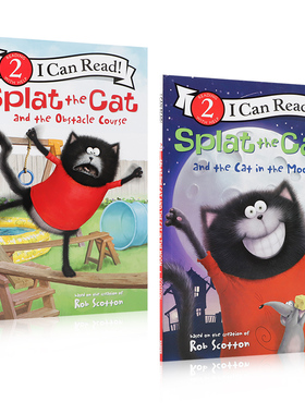 英文原版 I Can Read Level 2 Splat the Cat 啪嗒猫系列2本 Cat in the Moon/Obstacle Course 低幼儿童英语启蒙分级阅读读物