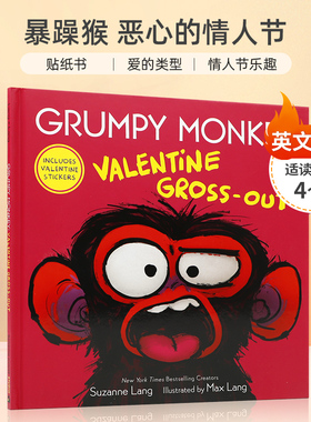 英文原版 Grumpy Monkey Valentine Gross-Out 含贴纸  暴躁猴 恶心的情人节 幼儿情绪控制 4-8岁儿童宝宝情绪认知贴纸书