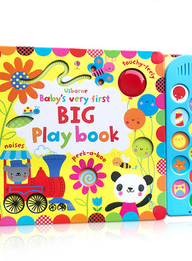 英文原版 Baby's Very First Big Playbook 宝宝启蒙发声触摸翻翻洞洞书精装纸板书 0-3-6岁Usborne出版锻炼宝宝肢体协调能力