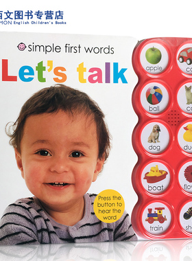 英文原版绘本0-3岁发声书Simple First Words Let's Talk亲子互动认知10种声音辨别低幼儿童启蒙单词汇适合阅读撕不烂纸板书