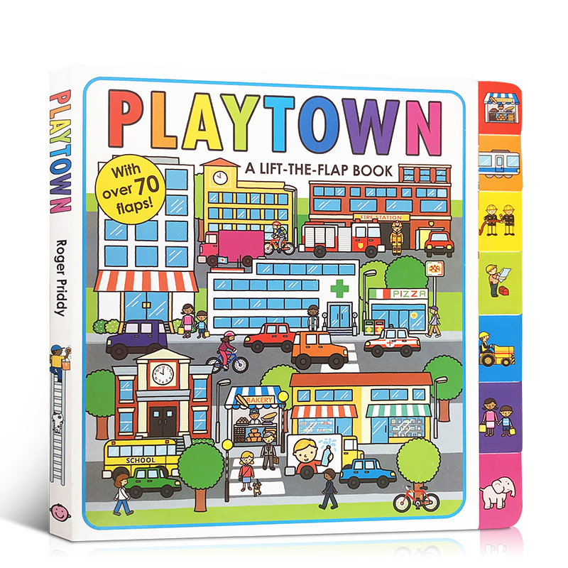 英文原版纸板翻翻书A Lift-the-Flap Book Playtown 忙碌的小镇系列 大开本Priddy 儿童绘本玩具书 书籍/杂志/报纸 儿童读物原版书 原图主图