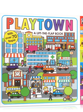 英文原版纸板翻翻书A Lift-the-Flap Book Playtown 忙碌的小镇系列 大开本Priddy 儿童绘本玩具书