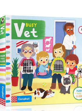 英文原版Busy book系列Vet忙碌的宠物医生宝宝启蒙认知手指机关推拉书绘本好习惯养成Fire Station/zoo公园Park机场Airport pets