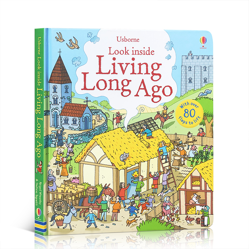 英国Usborne认知翻翻书 Look inside Living Long Ago 尤斯伯恩看里面低幼系列:揭秘古代生活 英语纸板绘本课外读物3-8岁