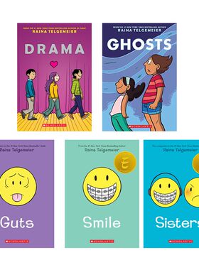 预售英文原版Raina Telgemeier系列5本戏剧Drama/ghost/guts纽约时报畅销书作者儿童全彩漫画故事小说女孩中学到大学蜕变和成长