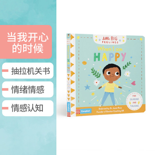英文原版Little Big Feelings: When I am Happy当我开心的时候 儿童精装机关操作翻翻书3-5岁宝宝情绪控制管理亲子互动图画书