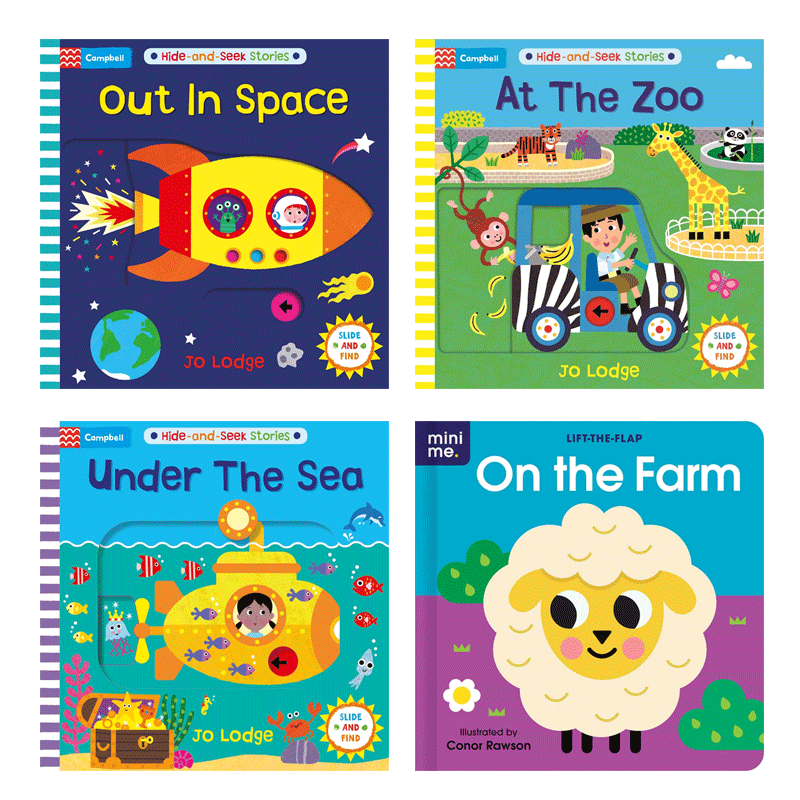 英文原版Hide and Seek Stories躲猫猫的故事4本At the zoo On the Farm Under the Sea绘本手眼协调2-6岁儿童宝宝启蒙抽拉机关书