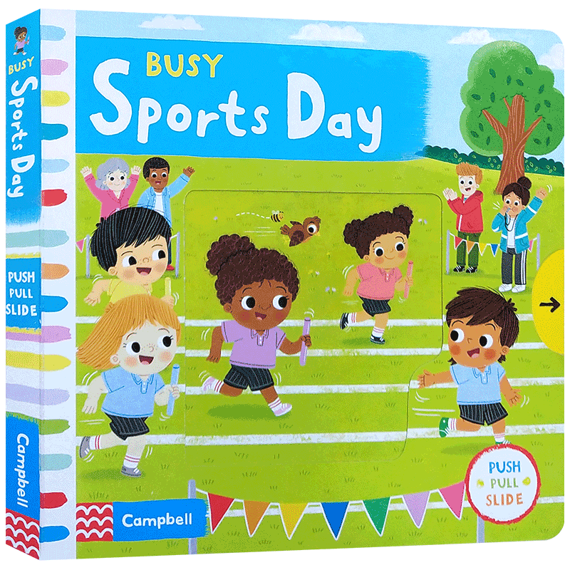 英文原版Busy book系列Sports Day繁忙的运动会宝宝启蒙认知手指机关推拉书绘本好习惯养成zoo/Swimming公园Park机场Airport pets