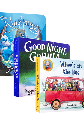 【送音频】英文原版 0-3-6岁幼儿启蒙认知纸板书绘本套装3本套装 Good Night Gorilla wheels on the bus The Napping House