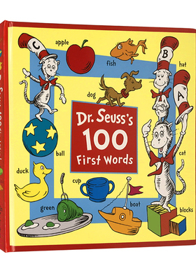 英文原版 苏斯博士100个入门启蒙单词 Dr. Seuss's First 100 Words 认知词典 儿童启蒙英语纸板书 可搭hop on pop,cat in the hat