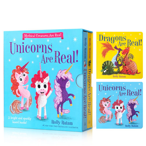 英文原版Mythical Creatures Uncorns Dragons Are Real! 独角兽龙是真的！2册合集英语启蒙早教亲子互动0-3岁低幼儿童图画绘本