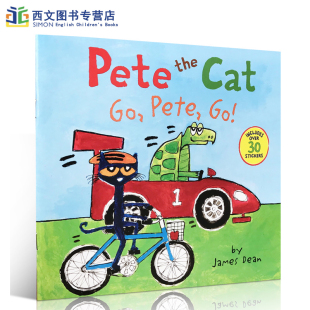 廖彩杏书单美国畅销 附30贴纸 the 皮特猫 往前冲 Pete Cat 情绪绘本 英文原版 绘本图画故事书 进口