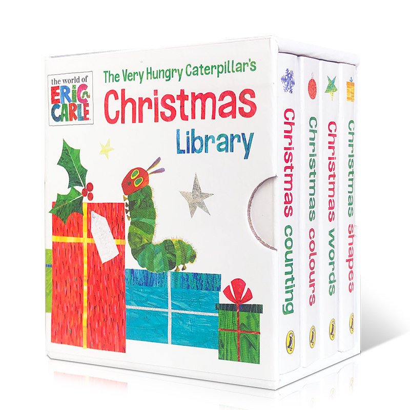 英文原版The Very Hungry Caterpillar’s Christmas Library好饥饿的毛毛虫的圣诞图书馆4册手掌书启蒙Eric Carle艾瑞卡尔