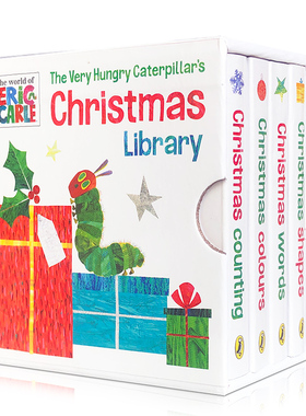 英文原版The Very Hungry Caterpillar’s Christmas Library好饥饿的毛毛虫的圣诞图书馆4册手掌书启蒙Eric Carle艾瑞卡尔