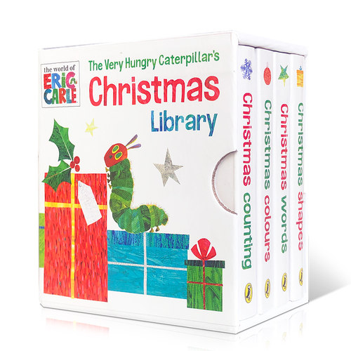英文原版The Very Hungry Caterpillar’s Christmas Library好饥饿的毛毛虫的圣诞图书馆4册手掌书启蒙Eric Carle艾瑞卡尔