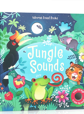 Usborne原版英文Jungle Sounds奇妙音乐发声书聆听丛林里的各种声音低幼启蒙丛林里边谁在叫 0-3-6岁 幼儿触摸感知认知发声书