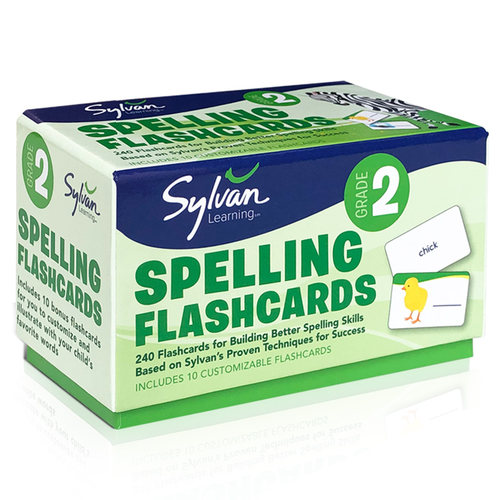 进口英文原版 Second Grade Spelling Flashcards 卡片盒装 Sylvan learning 儿童启蒙亲子伴读互动英语学习单词卡片 内含240卡片