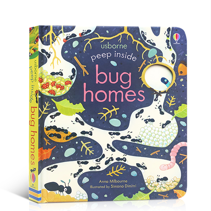 Usborne偷偷看里面系列：虫穴Peep Inside Bug Homes英文原版绘本儿童启蒙学习昆虫科普自然世界洞洞书科普读物纸板翻翻书 2-6岁-封面