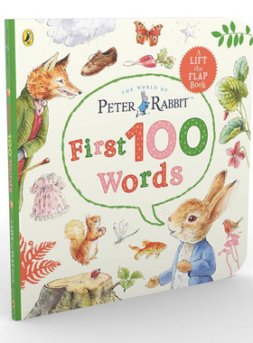 预售英文原版Peter Rabbit Peter's First 100 Words彼得兔启蒙认知100词和彼得兔学单词 认知多样场景经典角色纸板翻翻书2-6岁