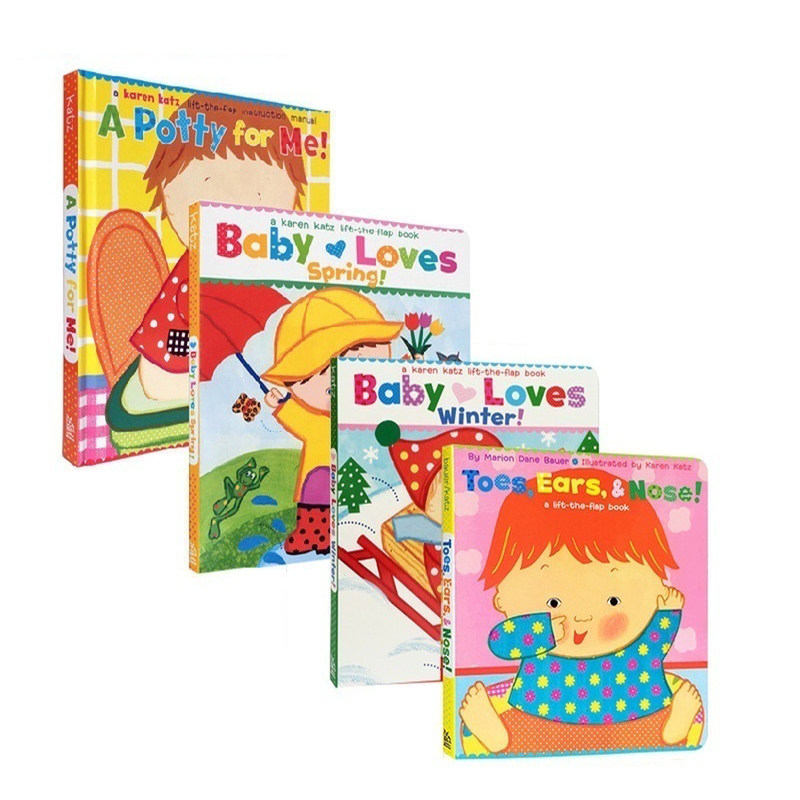 Karen Katz英文原版翻翻书Baby loves spring!/POTTY FOR ME/karen katz: Baby loves winter! 4册纸板翻翻幼儿启蒙纸板故事绘本