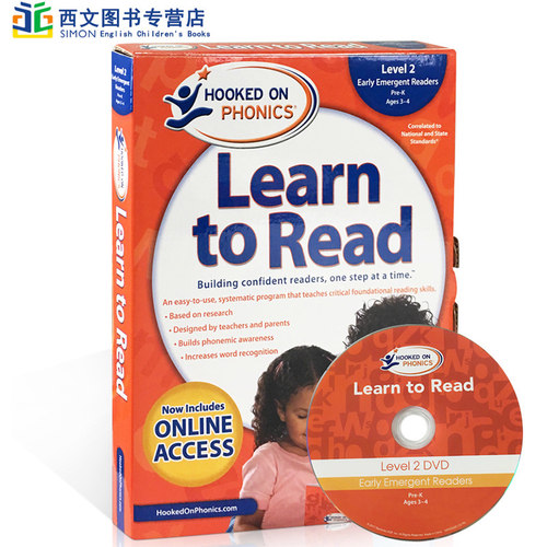 【西文优选】英文原版教材迷上自然拼读第二级Hooked on Phonics Learn to Read Level2启蒙3-4岁英语美国孩子自然教材含DVD