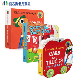 Cars Barn from 入门启蒙3册手掌机关书 Word 英文原版 Worm Richard The Scarry Door Lowly Open Trucks Book 绘本 and