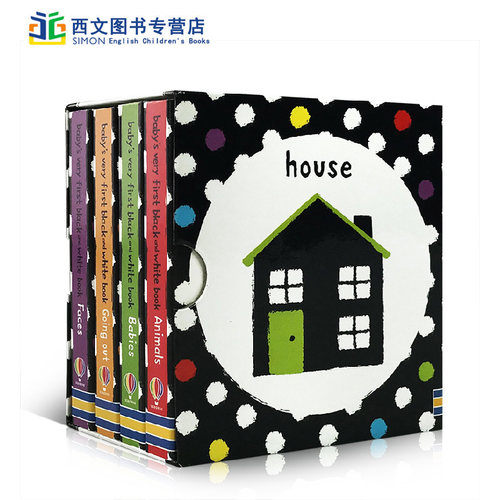 宝宝的首套黑白掌中盒装书视觉开发英文原版Usborne Baby's Very First Black & White Little Library新生儿童英语启蒙入门书