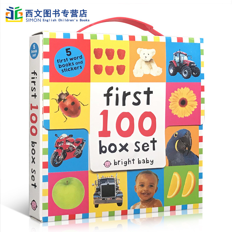 英文原版 First 100 Words Box Set 儿童英语词入门汇启蒙5册盒装+5贴纸 bright baby trucks words animals numbers 认知图画书