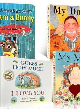 送音频英文原版绘本I am a bunny我是一只兔子/uess How much I love you猜猜我有多爱你My Mum My Dad 我爸我妈4册启蒙纸板书