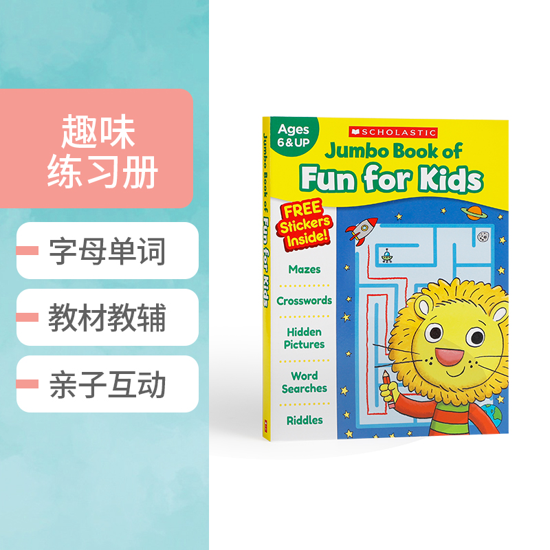 英文原版 Scholastic Jumbo Book of Fun for Kids学乐趣味贴纸活动手册小学生英语启蒙单词认知亲子互动图画书字母单词教材教辅-封面