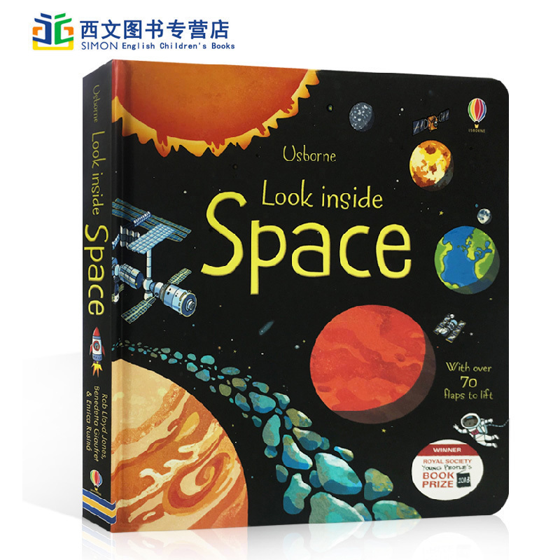Usborne出版 英文原版绘本 Look Inside Space偷偷看里面系列 纸板翻翻书 揭秘太空精装 英语早教书6-9岁百科英语早教图画书