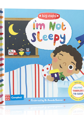 英文原版Big Steps I'm Not Sleepy Helping 我不困 幼儿生活习惯养成纸板翻翻书2-6岁儿童启蒙睡前故事亲子读物 帮助儿童入眠
