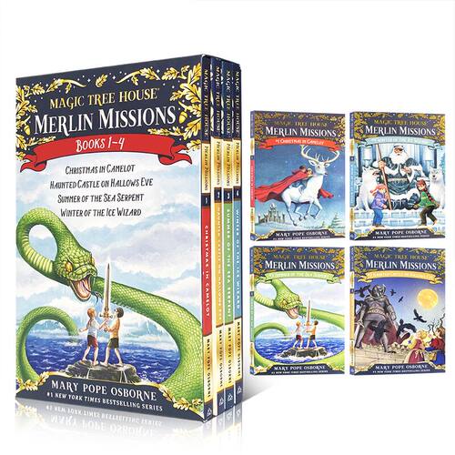 赠音频神奇树屋梅林的任务1-4册英文原版Merlin Mission 1-4 The Magic Tree House 29-32儿童进口桥梁章节冒险小说学生课外