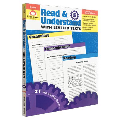 英文原版Read and Understand with Leveled Texts Grade 5 分级阅读理解练习 五年级Evan Moor美国加州小学家庭教辅练习册6-9岁
