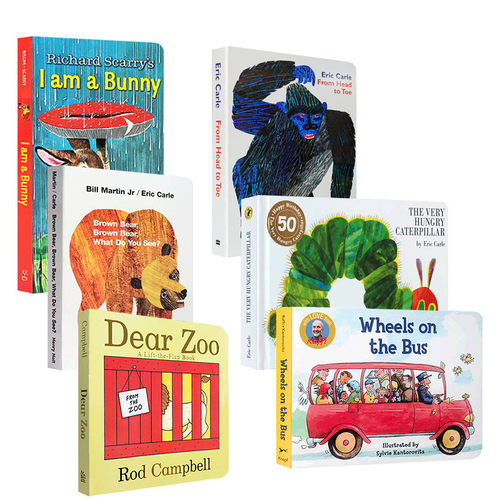 【送音频】英文原版6册I am a bunny绘本the very hungry caterpillar好饿的毛毛虫wheels on the bus/ dearzoo/Brown Bear棕熊