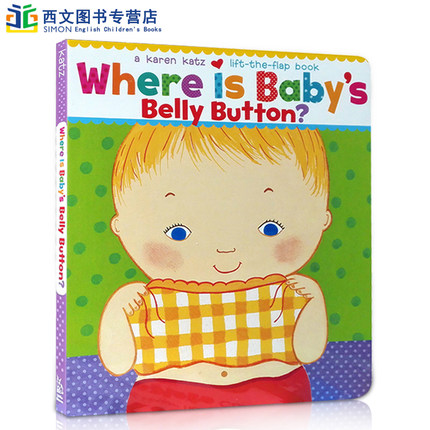 英文原版绘本Where Is Baby's Belly Button宝宝的肚脐眼在哪里Karen Katz凯伦卡茨翻翻书oes Ears Nose1-4岁启蒙Counting Kisses