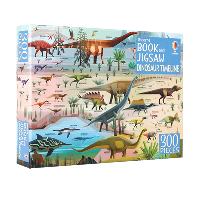 Usborne拼图游戏系列恐龙发展史游戏书 英文原版绘本Book and Jigsaws: Dinosaur Timeline幼儿恐龙趣味科普百科认知 附300张拼图