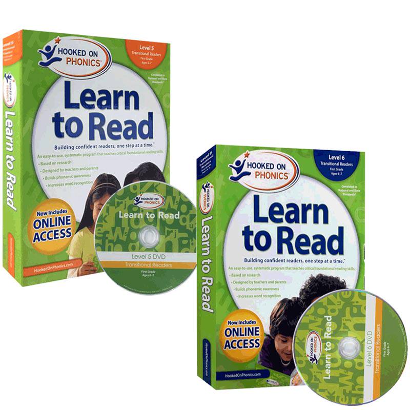 预售英文原版Hooked on Phonics Learn to Read 1st Grade Levels 5-6自然拼读法迷上上语音1年级小学生儿童英语教材全集带DVD光盘