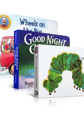 英文原版 0-2岁幼儿纸板书3本套装Good Night Gorilla The Very Hungry Caterpillar wheels on the bus 送音频