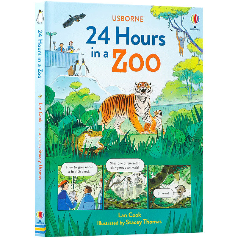 英文原版 24 Hours in a Zoo在动物园里的24小时 10-14岁儿童启蒙认知动物保护 丰富插图 动物知识百科科普 精装绘本