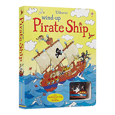 英文原版 Wind-up Pirate Ship 发条海盗船轨道书 启蒙3-6岁儿童纸板书玩具书 Usborne出品 亲子互动智力游戏提高孩子的动手动脑力