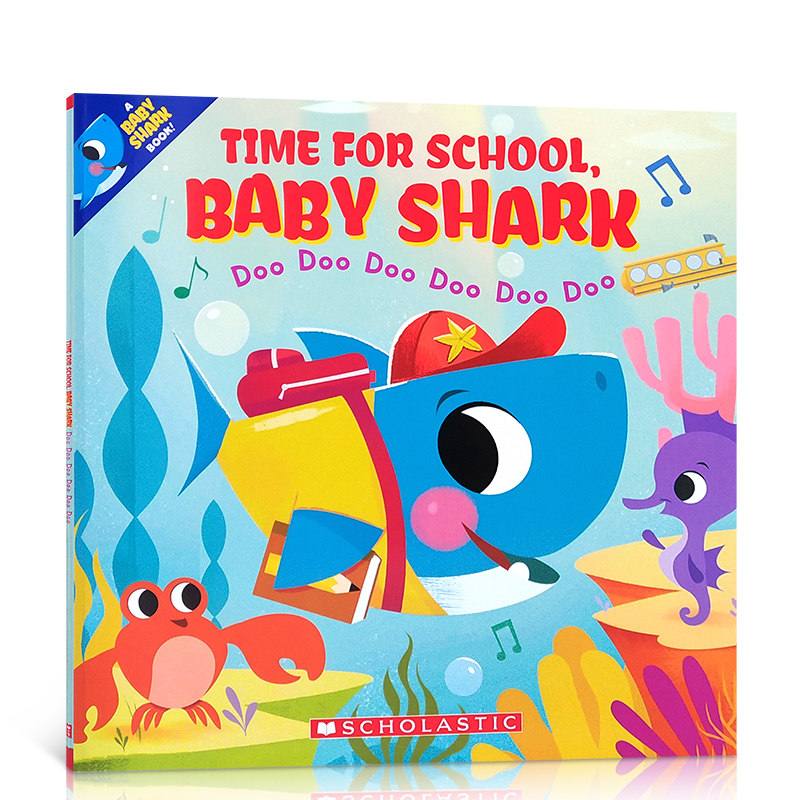 shark 该上学了,小鲨鱼 3-6岁低幼儿童早教英语认知启蒙图画平装卡通