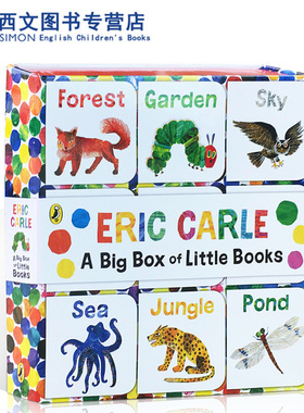 英文原版9册The World of Eric Carle: Big Box of Little Books 手掌迷你纸板书艾瑞卡尔封底可玩拼图bedtime little library