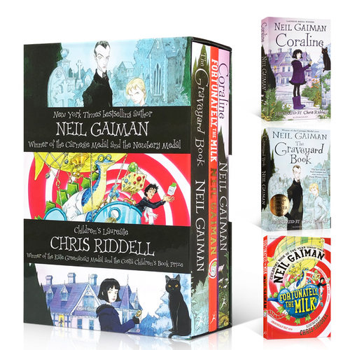 尼尔盖曼3册盒装合集Neil Gaiman and Chris Riddell BoxSet坟场之书/鬼妈妈/爸爸去哪儿了TheGraveyardBook/Coraline英文小说