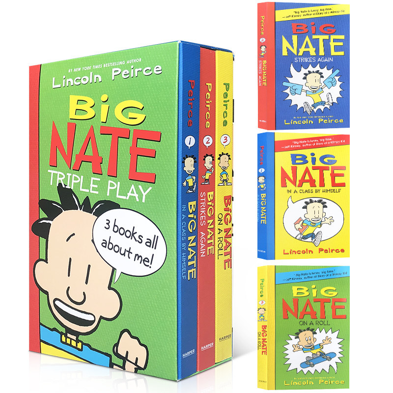 预售英文原版Big Nate Triple Play Box Set我们班有个捣蛋王大奈特3册平装盒装儿童章节书课外阅读小屁孩日记作者推荐暑书单
