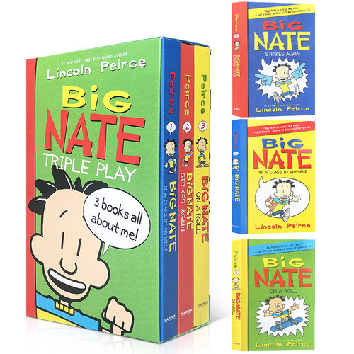预售英文原版Big Nate Triple Play Box Set我们班有个捣蛋王大奈特3册平装盒装儿童章节书课外阅读小屁孩日记作者推荐暑书单