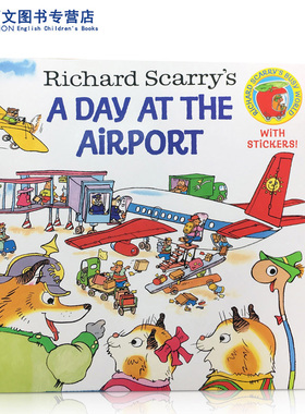 英文原版Richard Scarry's A Day at the Airport:飞机场的一天幼儿儿童英语启蒙认知学习绘本图画书交通工具亲子互动早教益智