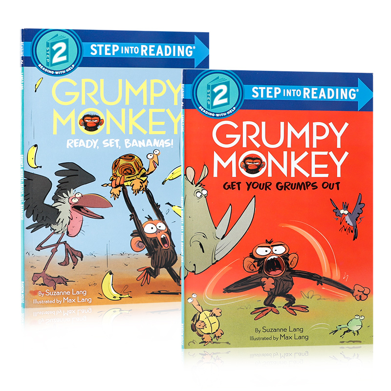 英文原版Grumpy Monkey暴躁猴系列2本Ready, Set, Bananas/Get Your Grumps Out儿童英语早教分级阅读书Step Into Reading Level2