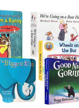 【送音频】英文原版绘本我是一只兔子I Am A Bunny/Good Night, Gorilla我们一起去猎熊/Wheels on the Bus公车上的轮子5本纸板书